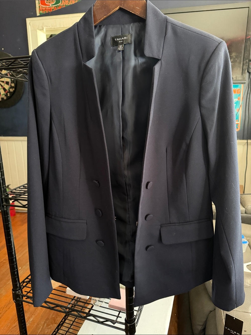 Tahari Navy Double-Breasted Tailored Blazer